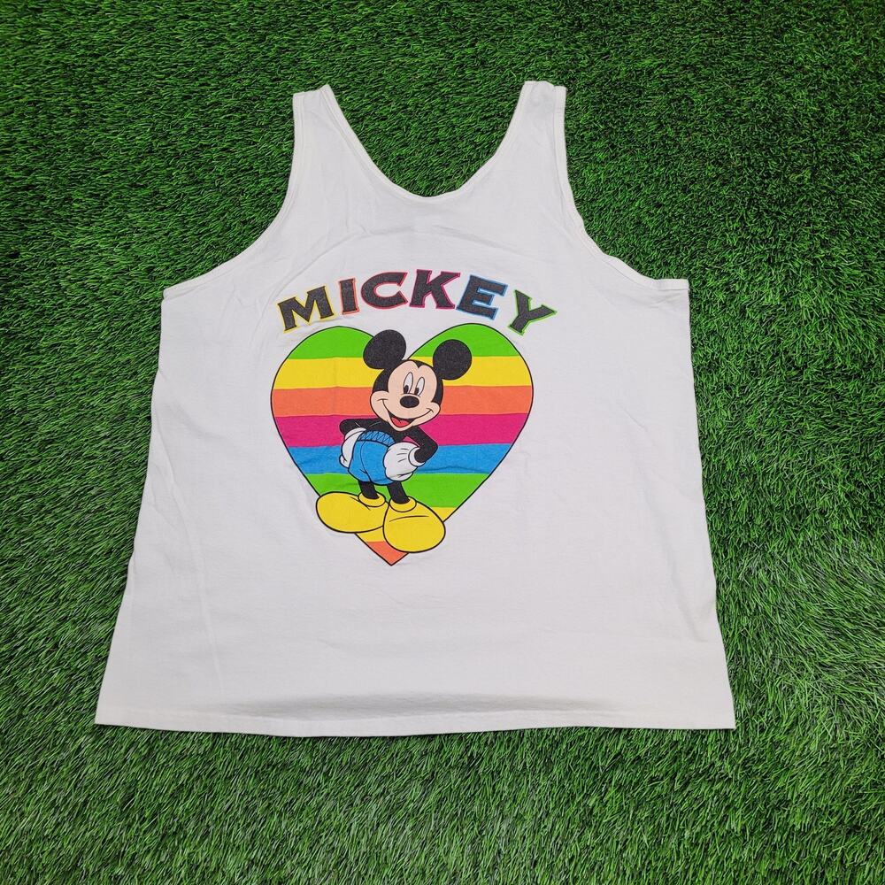 Vintage 90s Mickey Mouse Rainbow Tank-Top L/XL 23x29 White